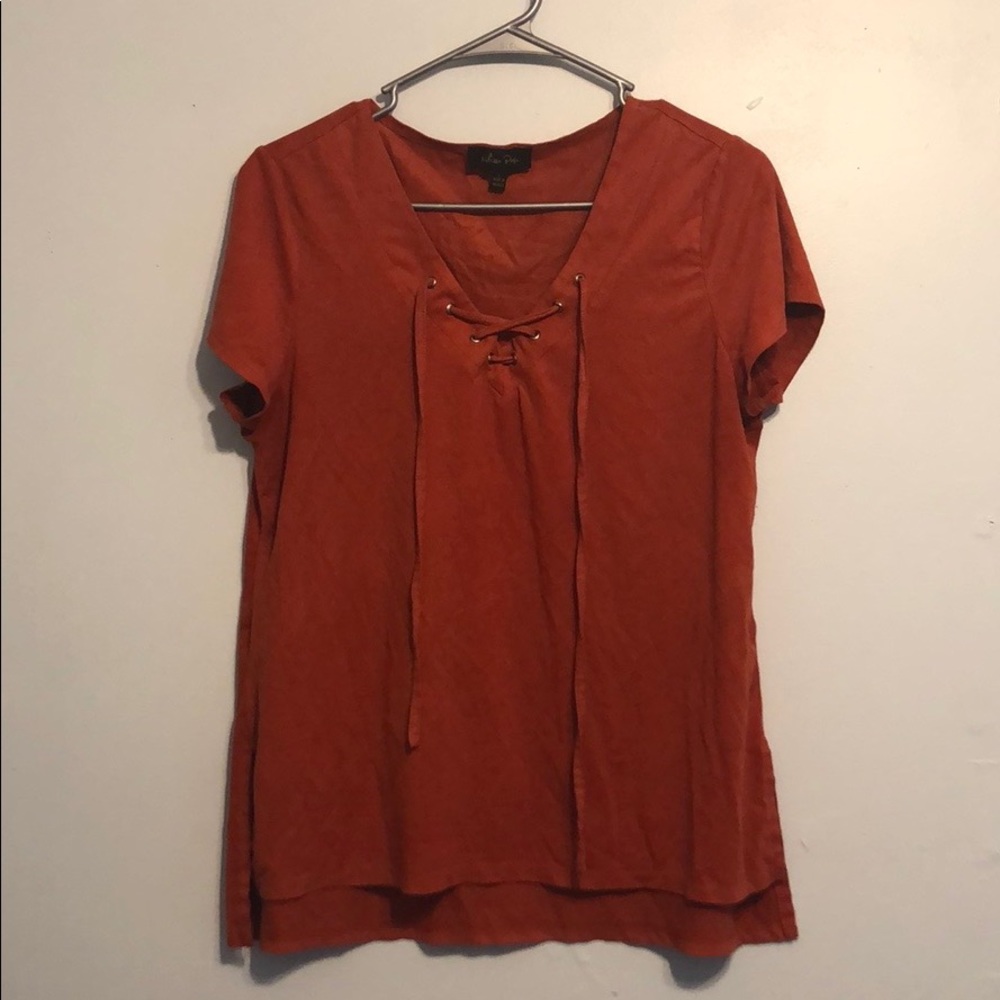 Orange Suede Lace up Top